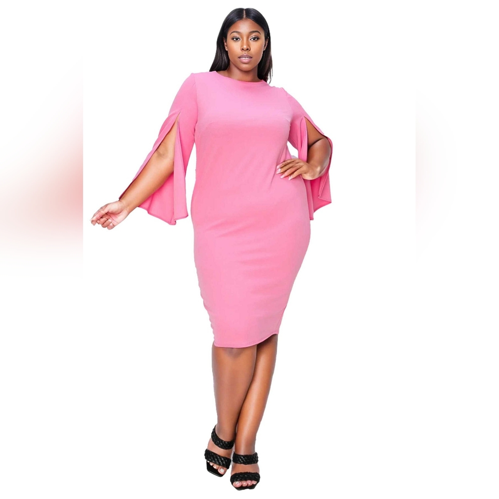 NEW NWT Livd Apparel Plus Size Slit Sleve Dress Color Pinky Rose Sz 3XL